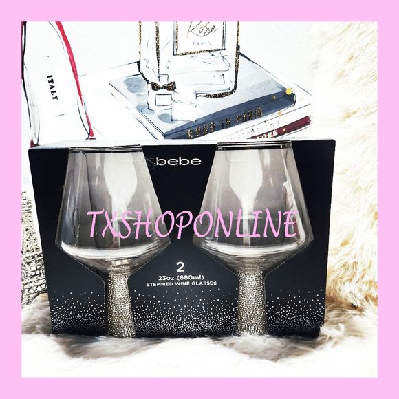 bebe Dining Bebe Bling Crystal Stemmed Wine Champagne Wine Glasses